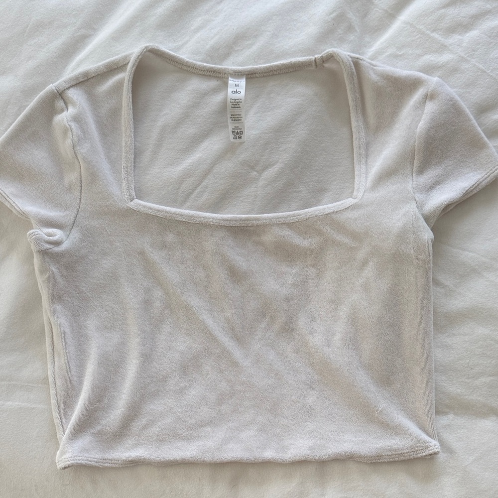 ALO Yoga Women's White Terry Athletic Crop Top